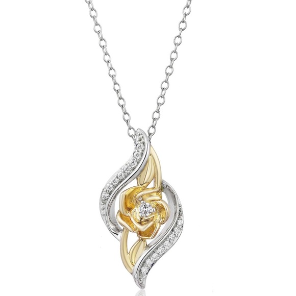 14k Disney Enchanted Rose Belle Diamond Necklace